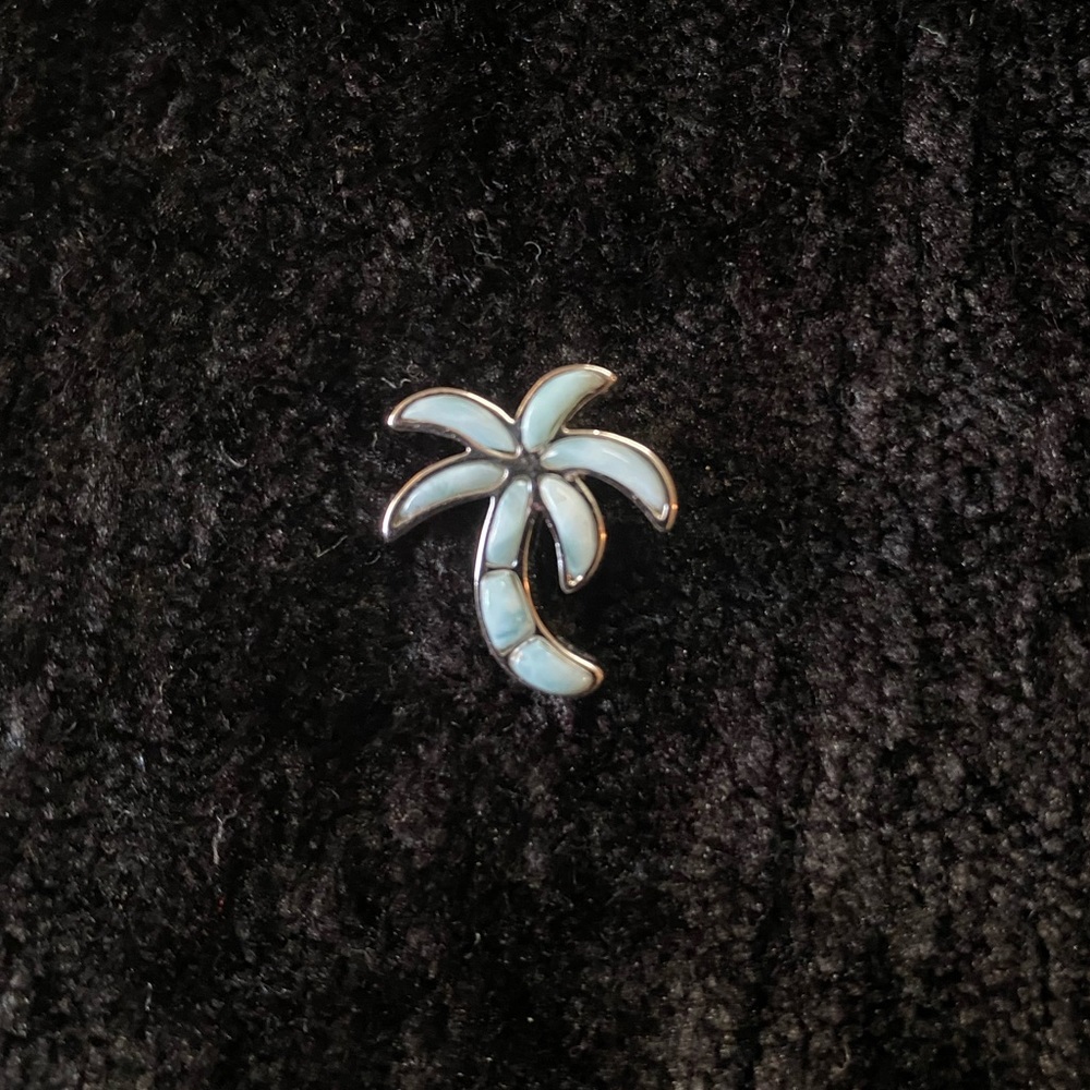 Natural Larimar Palm Tree Sterling Silver Pendant